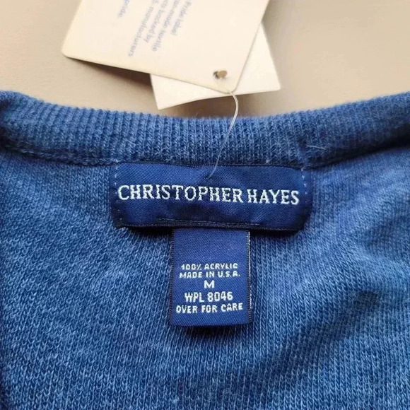 NWT VTG Christopher Hayes Sweater Mens Blue Denim Heather Pullover V Neck Sz M - Picture 6 of 10